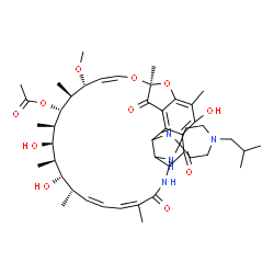 ChemSpider 2D Image | (7S,9Z,11R,12S,13S,14R,15R,16R,17S,18S,19Z,21Z)-2,15,17-Trihydroxy-1'-isobutyl-11-methoxy-3,7,12,14,16,18,22-heptamethyl-6,23,32-trioxospiro[8,33-dioxa-24,27,29-triazapentacyclo[23.6.1.1~4,7~.0~5,31~.
0~26,30~]tritriaconta-1(31),2,4,9,19,21,25,29-octaene-28,4'-piperidin]-13-yl acetate | C46H62N4O11