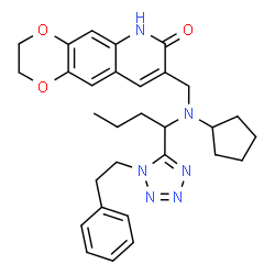 ChemSpider 2D Image | 8-[(Cyclopentyl{1-[1-(2-phenylethyl)-1H-tetrazol-5-yl]butyl}amino)methyl]-2,3-dihydro[1,4]dioxino[2,3-g]quinolin-7(6H)-one | C30H36N6O3