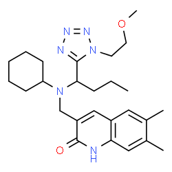 ChemSpider 2D Image | 3-[(Cyclohexyl{1-[1-(2-methoxyethyl)-1H-tetrazol-5-yl]butyl}amino)methyl]-6,7-dimethyl-2(1H)-quinolinone | C26H38N6O2