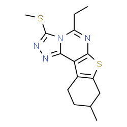 ChemSpider 2D Image | 5-Ethyl-9-methyl-3-(methylsulfanyl)-8,9,10,11-tetrahydro[1]benzothieno[3,2-e][1,2,4]triazolo[4,3-c]pyrimidine | C15H18N4S2