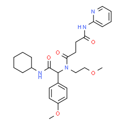 ChemSpider 2D Image | N-[2-(Cyclohexylamino)-1-(4-methoxyphenyl)-2-oxoethyl]-N-(2-methoxyethyl)-N'-(2-pyridinyl)succinamide | C27H36N4O5