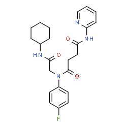 ChemSpider 2D Image | N-[2-(Cyclohexylamino)-2-oxoethyl]-N-(4-fluorophenyl)-N'-(2-pyridinyl)succinamide | C23H27FN4O3