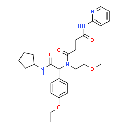 ChemSpider 2D Image | N-[2-(Cyclopentylamino)-1-(4-ethoxyphenyl)-2-oxoethyl]-N-(2-methoxyethyl)-N'-(2-pyridinyl)succinamide | C27H36N4O5