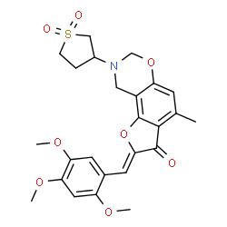 ChemSpider 2D Image | (2Z)-8-(1,1-Dioxidotetrahydro-3-thiophenyl)-4-methyl-2-(2,4,5-trimethoxybenzylidene)-8,9-dihydro-7H-furo[2,3-f][1,3]benzoxazin-3(2H)-one | C25H27NO8S