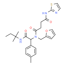ChemSpider 2D Image | N-(2-Furylmethyl)-N-{2-[(2-methyl-2-butanyl)amino]-1-(4-methylphenyl)-2-oxoethyl}-N'-(1,3-thiazol-2-yl)succinamide | C26H32N4O4S
