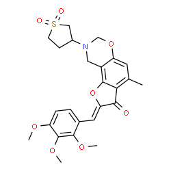 ChemSpider 2D Image | (2Z)-8-(1,1-Dioxidotetrahydro-3-thiophenyl)-4-methyl-2-(2,3,4-trimethoxybenzylidene)-8,9-dihydro-7H-furo[2,3-f][1,3]benzoxazin-3(2H)-one | C25H27NO8S