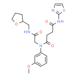 ChemSpider 2D Image | N-(3-Methoxyphenyl)-N-{2-oxo-2-[(tetrahydro-2-furanylmethyl)amino]ethyl}-N'-(1,3-thiazol-2-yl)succinamide | C21H26N4O5S
