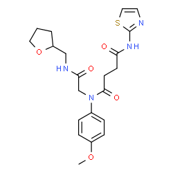 ChemSpider 2D Image | N-(4-Methoxyphenyl)-N-{2-oxo-2-[(tetrahydro-2-furanylmethyl)amino]ethyl}-N'-(1,3-thiazol-2-yl)succinamide | C21H26N4O5S