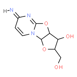 ChemSpider 2D Image | (6E)-2-(Hydroxymethyl)-6-imino-2,3,3a,9a-tetrahydro-6H-furo[2',3':4,5][1,3]oxazolo[3,2-a]pyrimidin-3-ol | C9H11N3O4