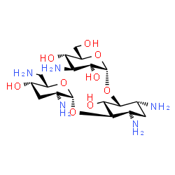 ChemSpider 2D Image | (2S,3R,4R)-4,6-Diamino-3-[(3-amino-3-deoxy-beta-L-threo-hexopyranosyl)oxy]-2-hydroxycyclohexyl 2,6-diamino-2,3,6-trideoxy-beta-L-threo-hexopyranoside | C18H37N5O9