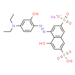 ChemSpider 2D Image | Sodium 4-{(E)-[4-(diethylamino)-2-hydroxyphenyl]diazenyl}-5-hydroxy-7-sulfo-2-naphthalenesulfonate | C20H20N3NaO8S2