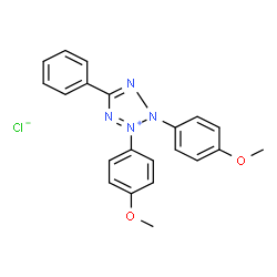 ChemSpider 2D Image | 2,3-Bis(4-methoxyphenyl)-5-phenyl-2H-tetrazol-3-ium chloride | C21H19ClN4O2