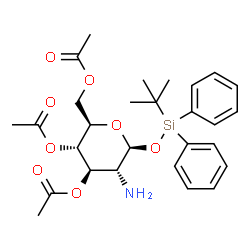 ChemSpider 2D Image | 3,4,6-Tri-O-acetyl-2-amino-2-deoxy-1-O-[(2-methyl-2-propanyl)(diphenyl)silyl]-beta-D-glucopyranose | C28H37NO8Si