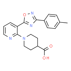 ChemSpider 2D Image | 1-{3-[3-(4-Methylphenyl)-1,2,4-oxadiazol-5-yl]-2-pyridinyl}-4-piperidinecarboxylic acid | C20H20N4O3