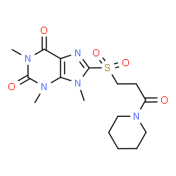 ChemSpider 2D Image | 1,3,9-Trimethyl-8-{[3-oxo-3-(1-piperidinyl)propyl]sulfonyl}-3,9-dihydro-1H-purine-2,6-dione | C16H23N5O5S