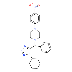 ChemSpider 2D Image | 1-[(1-Cyclohexyl-1H-tetrazol-5-yl)(phenyl)methyl]-4-(4-nitrophenyl)piperazine | C24H29N7O2