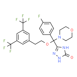 ChemSpider 2D Image | 5-[{2-[3,5-Bis(trifluoromethyl)phenyl]ethoxy}(4-fluorophenyl)4-morpholinylmethyl]-1,2-dihydro-3H-1,2,4-triazol-3-one | C23H21F7N4O3