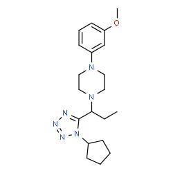 ChemSpider 2D Image | 1-[1-(1-Cyclopentyl-1H-tetrazol-5-yl)propyl]-4-(3-methoxyphenyl)piperazine | C20H30N6O