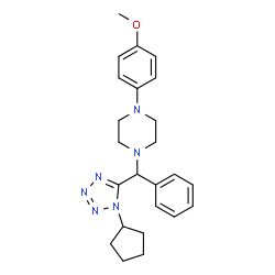 ChemSpider 2D Image | 1-[(1-Cyclopentyl-1H-tetrazol-5-yl)(phenyl)methyl]-4-(4-methoxyphenyl)piperazine | C24H30N6O