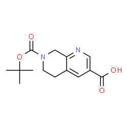 ChemSpider 2D Image | 7-(TERT-BUTOXYCARBONYL)-5,6,7,8-TETRAHYDRO-1,7-NAPHTHYRIDINE-3-CARBOXYLIC ACID | C14H18N2O4