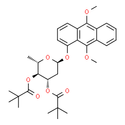 ChemSpider 2D Image | 9,10-Dimethoxy-1-anthryl 2,6-dideoxy-3,4-bis-O-(2,2-dimethylpropanoyl)-alpha-L-arabino-hexopyranoside | C32H40O8