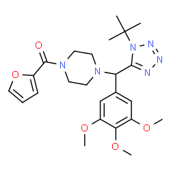 ChemSpider 2D Image | 2-Furyl(4-{[1-(2-methyl-2-propanyl)-1H-tetrazol-5-yl](3,4,5-trimethoxyphenyl)methyl}-1-piperazinyl)methanone | C24H32N6O5