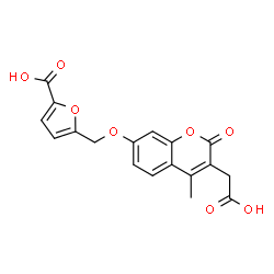 ChemSpider 2D Image | 5-({[3-(Carboxymethyl)-4-methyl-2-oxo-2H-chromen-7-yl]oxy}methyl)-2-furoic acid | C18H14O8