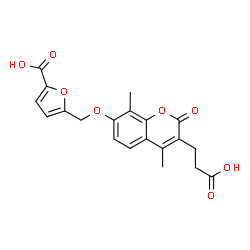ChemSpider 2D Image | 5-({[3-(2-Carboxyethyl)-4,8-dimethyl-2-oxo-2H-chromen-7-yl]oxy}methyl)-2-furoic acid | C20H18O8