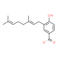 ChemSpider 2D Image | 3-[(2E)-3,7-Dimethyl-2,6-octadien-1-yl]-4-hydroxybenzoate | C17H21O3