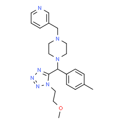 ChemSpider 2D Image | 1-{[1-(2-Methoxyethyl)-1H-tetrazol-5-yl](4-methylphenyl)methyl}-4-(3-pyridinylmethyl)piperazine | C22H29N7O