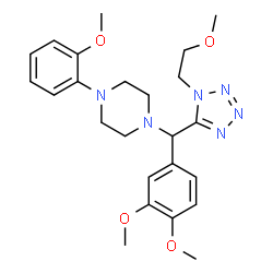 ChemSpider 2D Image | 1-{(3,4-Dimethoxyphenyl)[1-(2-methoxyethyl)-1H-tetrazol-5-yl]methyl}-4-(2-methoxyphenyl)piperazine | C24H32N6O4
