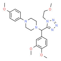 ChemSpider 2D Image | 1-{(3,4-Dimethoxyphenyl)[1-(2-methoxyethyl)-1H-tetrazol-5-yl]methyl}-4-(4-methoxyphenyl)piperazine | C24H32N6O4