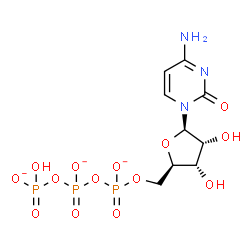 ChemSpider 2D Image | 5'-O-[({[(Hydroxyphosphinato)oxy]phosphinato}oxy)phosphinato]cytidine | C9H13N3O14P3