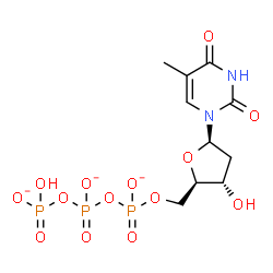 ChemSpider 2D Image | 5'-O-[({[(Hydroxyphosphinato)oxy]phosphinato}oxy)phosphinato]thymidine | C10H14N2O14P3