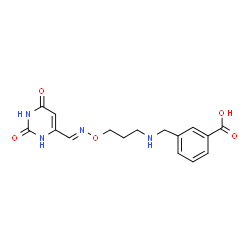 ChemSpider 2D Image | 3-({[3-({(E)-[(2,6-Dioxo-1,2,3,6-tetrahydro-4-pyrimidinyl)methylene]amino}oxy)propyl]amino}methyl)benzoic acid | C16H18N4O5