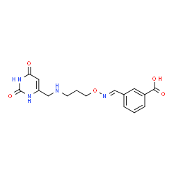 ChemSpider 2D Image | 3-{(E)-[(3-{[(2,6-Dioxo-1,2,3,6-tetrahydro-4-pyrimidinyl)methyl]amino}propoxy)imino]methyl}benzoic acid | C16H18N4O5