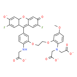 ChemSpider 2D Image | 2,2'-{[2-(2-{2-[(Carboxylatomethyl)amino]-5-(2,7-difluoro-6-oxido-3-oxo-8a,10a-dihydro-3H-xanthen-9-yl)phenoxy}ethoxy)-4-methoxyphenyl]imino}diacetate | C34H26F2N2O12