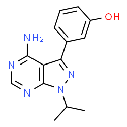 ChemSpider 2D Image | 3-(4-Amino-1-isopropyl-1H-pyrazolo[3,4-d]pyrimidin-3-yl)phenol | C14H15N5O