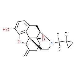 ChemSpider 2D Image | (5alpha)-17-[(1-~2~H)Cyclopropyl(~2~H_2_)methyl]-6-methylene-4,5-epoxymorphinan-3,14-diol | C21H22D3NO3