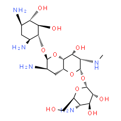 ChemSpider 2D Image | (2S,3S,4R,4aR,6S,7R,8aR)-7-Amino-6-{[(1R,2R,3S,4R,6S)-4,6-diamino-2,3-dihydroxycyclohexyl]oxy}-4-hydroxy-3-(methylamino)octahydropyrano[3,2-b]pyran-2-yl 4-amino-4-deoxy-alpha-D-glucopyranoside | C21H41N5O11