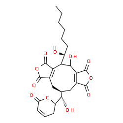 ChemSpider 2D Image | (10S)-4-Hydroxy-5-[(1R)-1-hydroxyheptyl]-10-{(S)-hydroxy[(2S)-6-oxo-3,6-dihydro-2H-pyran-2-yl]methyl}-5,9,10,11-tetrahydro-1H-furo[3',4':5,6]cyclonona[1,2-c]furan-1,3,6,8(4H)-tetrone | C26H30O11
