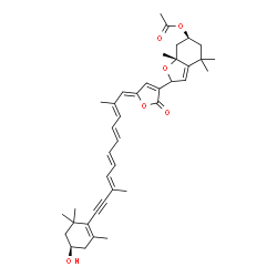 ChemSpider 2D Image | (6S,7aR)-2-[(5Z)-5-{(2E,4E,6E,8E)-11-[(4R)-4-Hydroxy-2,6,6-trimethyl-1-cyclohexen-1-yl]-2,9-dimethyl-2,4,6,8-undecatetraen-10-yn-1-ylidene}-2-oxo-2,5-dihydro-3-furanyl]-4,4,7a-trimethyl-2,4,5,6,7,7a-h
exahydro-1-benzofuran-6-yl acetate | C39H48O6