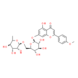 ChemSpider 2D Image | 5-Hydroxy-2-(4-methoxyphenyl)-4-oxo-4H-chromen-7-yl 6-O-[(5xi)-6-deoxy-alpha-L-lyxo-hexopyranosyl]-beta-D-glucopyranoside | C28H32O14