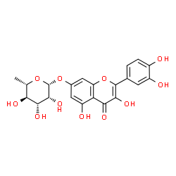 ChemSpider 2D Image | 2-(3,4-Dihydroxyphenyl)-3,5-dihydroxy-4-oxo-4H-chromen-7-yl 6-deoxy-beta-L-mannopyranoside | C21H20O11