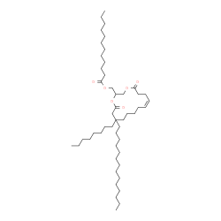 ChemSpider 2D Image | 3-(Dodecanoyloxy)-2-(palmitoyloxy)propyl (4Z)-4-octadecenoate | C49H92O6