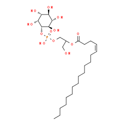 ChemSpider 2D Image | 1-Hydroxy-3-[(hydroxy{[(1S,2R,3R,4S,5S,6R)-2,3,4,5,6-pentahydroxycyclohexyl]oxy}phosphoryl)oxy]-2-propanyl (4Z)-4-octadecenoate | C27H51O12P