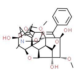 ChemSpider 2D Image | (1alpha,3alpha,6alpha,14alpha,15alpha,16beta,17xi)-8-Acetoxy-3,13,15-trihydroxy-1,6,16-trimethoxy-4-(methoxymethyl)-20-methylaconitan-14-yl benzoate | C33H45NO11