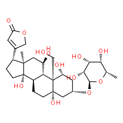 ChemSpider 2D Image | (1beta,3beta,5beta,11alpha)-3-[(6-Deoxy-alpha-L-talopyranosyl)oxy]-1,5,11,14,19-pentahydroxycard-20(22)-enolide | C29H44O12