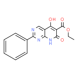 ChemSpider 2D Image | Ethyl 5-hydroxy-7-oxo-2-phenyl-1,7-dihydropyrido[2,3-d]pyrimidine-6-carboxylate | C16H13N3O4