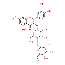 ChemSpider 2D Image | 2-(3,4-Dihydroxyphenyl)-5-hydroxy-7-methoxy-4-oxo-4H-chromen-3-yl 4-O-hexopyranosylhexopyranoside | C28H32O17
